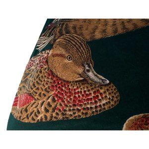 Art of the Scarf Square Fringed Water Fowl  Scarf Dark Green 46"  Ducks Italy